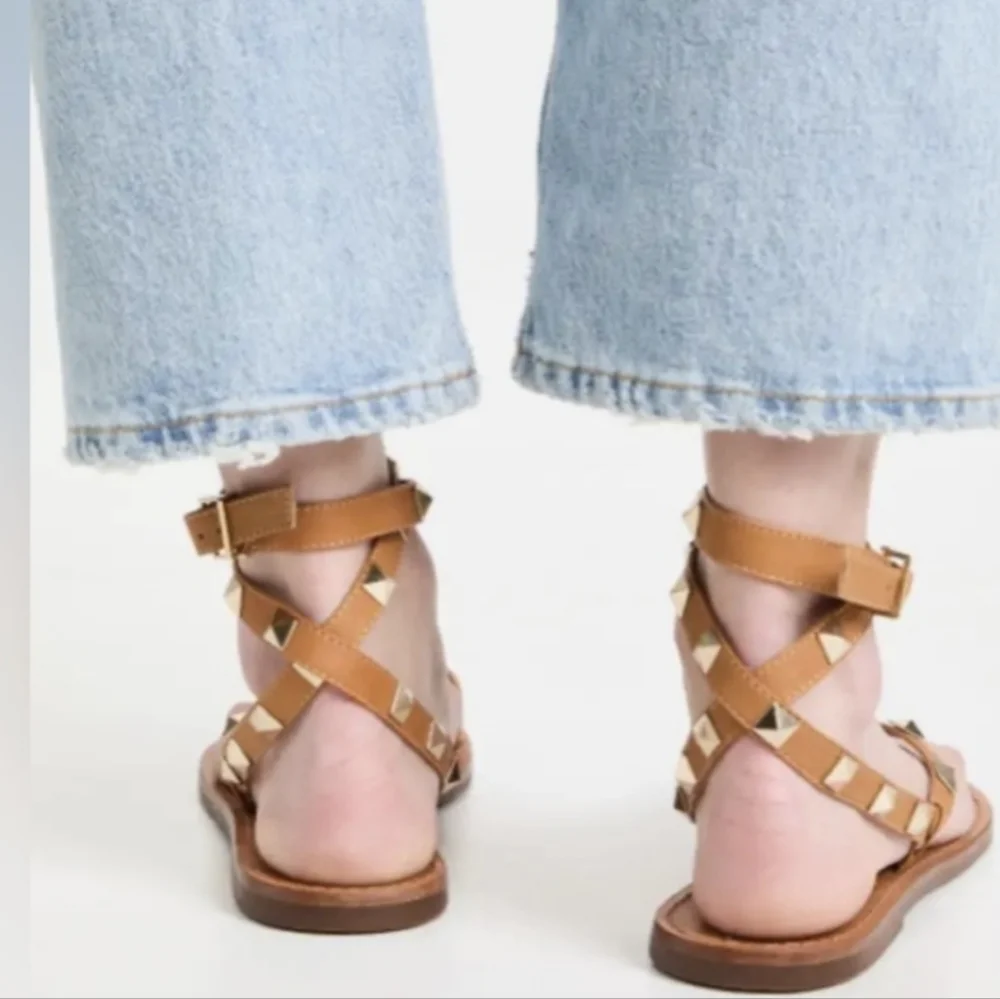 SCHUTZ Courtney Studded Gladiator Wrap Sandals 6.5 - Tan Leather - Picture 5 of 9
